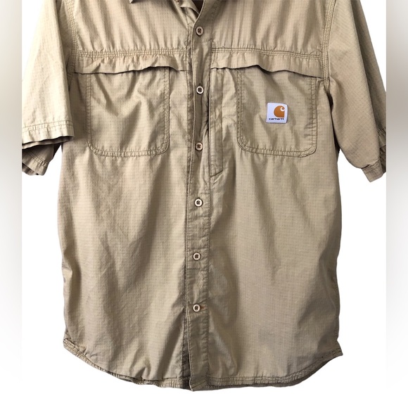 Men's Carhartt Force Dark Khaki Short Sleeve Button Down Work Shirt. Size Medium - Picture 5 of 16